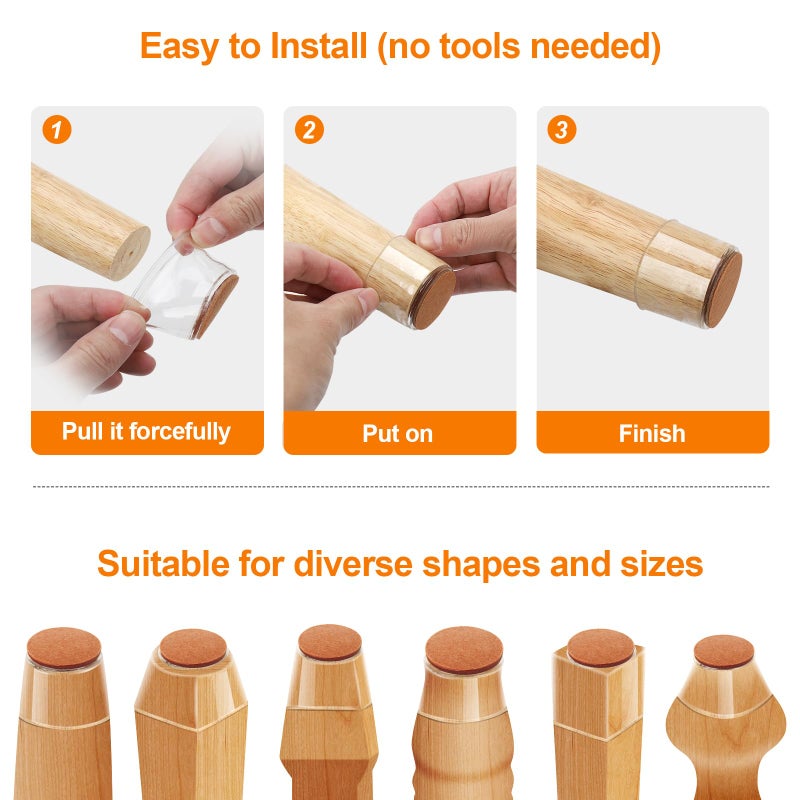 Joeyrras 24Pcs Silicone Chair Leg Floor Protectors, Felt Furniture Pads for Hardwood Floors, Rubber Chair Leg Protector for Hardwood Floors, Chair Leg Caps Chair Leg Covers for Wooden Floors(Clear, XSmall) - Image 5